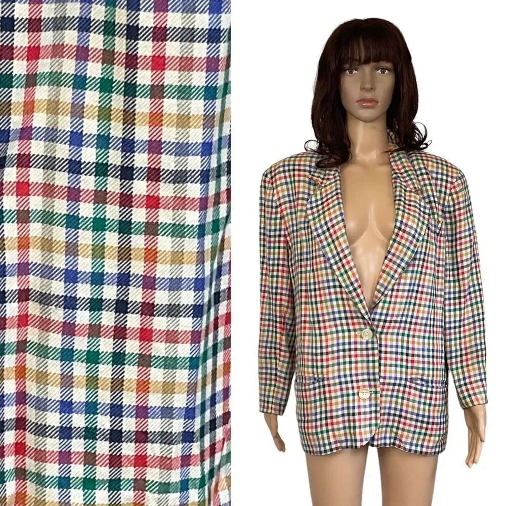 Vintage Charter Club By Jane Justin colorful gingham two buttons blazer 14